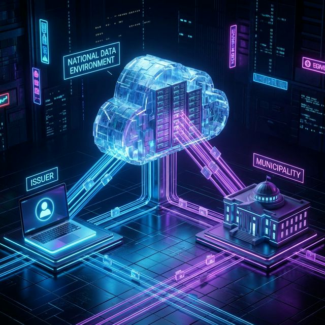 Diagrama: Ecossistema NFS-e Nacional (Emissor > Ambiente de Dados > Prefeitura)