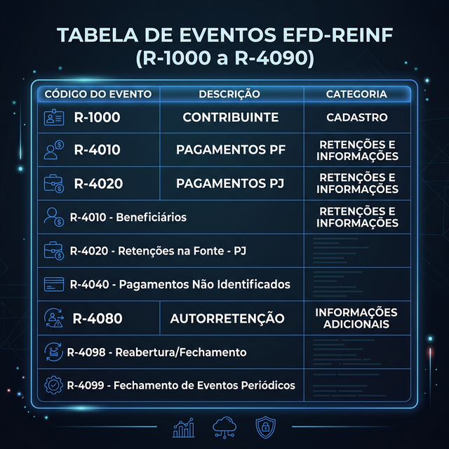 Infográfico: Tabela de Eventos EFD-Reinf R-4000 e suas categorias