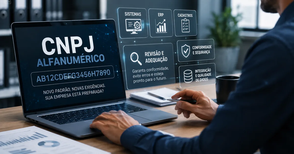 Ilustração sobre o CNPJ alfanumérico e a adaptação dos sistemas de gestão ao novo formato de identificação