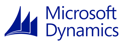 Logo com ícone azul em forma de triângulos estilizados à esquerda, seguido pelo texto 'Microsoft Dynamics' em azul, representando o logotipo da empresa Microsoft Dynamics, uma linha de software da Microsoft destinado a gestão corporativa ERP, para ajudar na tomada de decisões gerenciais e melhorar os resultados administrativos e financeiros das empresas.