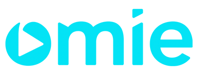 Texto em azul claro com a palavra 'omie', onde o 'o' tem um círculo cortado diagonalmente, representando o logotipo da empresa Omie de gestão empresarial em nuvem.