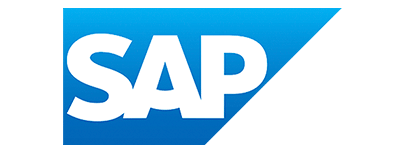 Logotipo da empresa SAP, criadora de softwares de gestão de empresas. Apresenta a sigla 'SAP' em letras brancas sobre um fundo azul em formato de retângulo com um canto superior direito cortado.